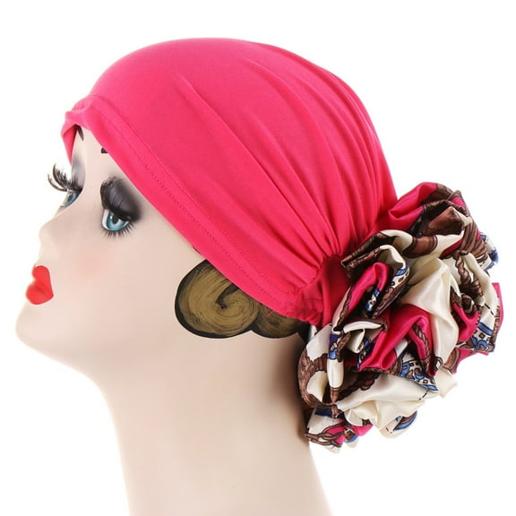 GROFRY Stretchy Turban Cap Leopard Cloth Flower Headgear Brimless Pure Color Scarf Hat for Spa