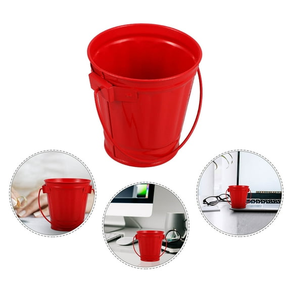 KAKOWELY Mini Buckets Small Metal Bucket with Handle Red Iron 1Pcs 3.7X3.5X3.5in