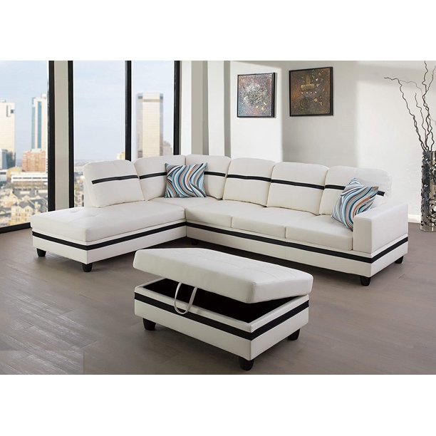 Wellington 104 Wide Faux Leather Sofa Chaise With Ottoman Removable Cushions Storage Space Included Yes Com Wellington 104 Wide Faux Leather Sofa, Leather Sofa With Detachable Cushions