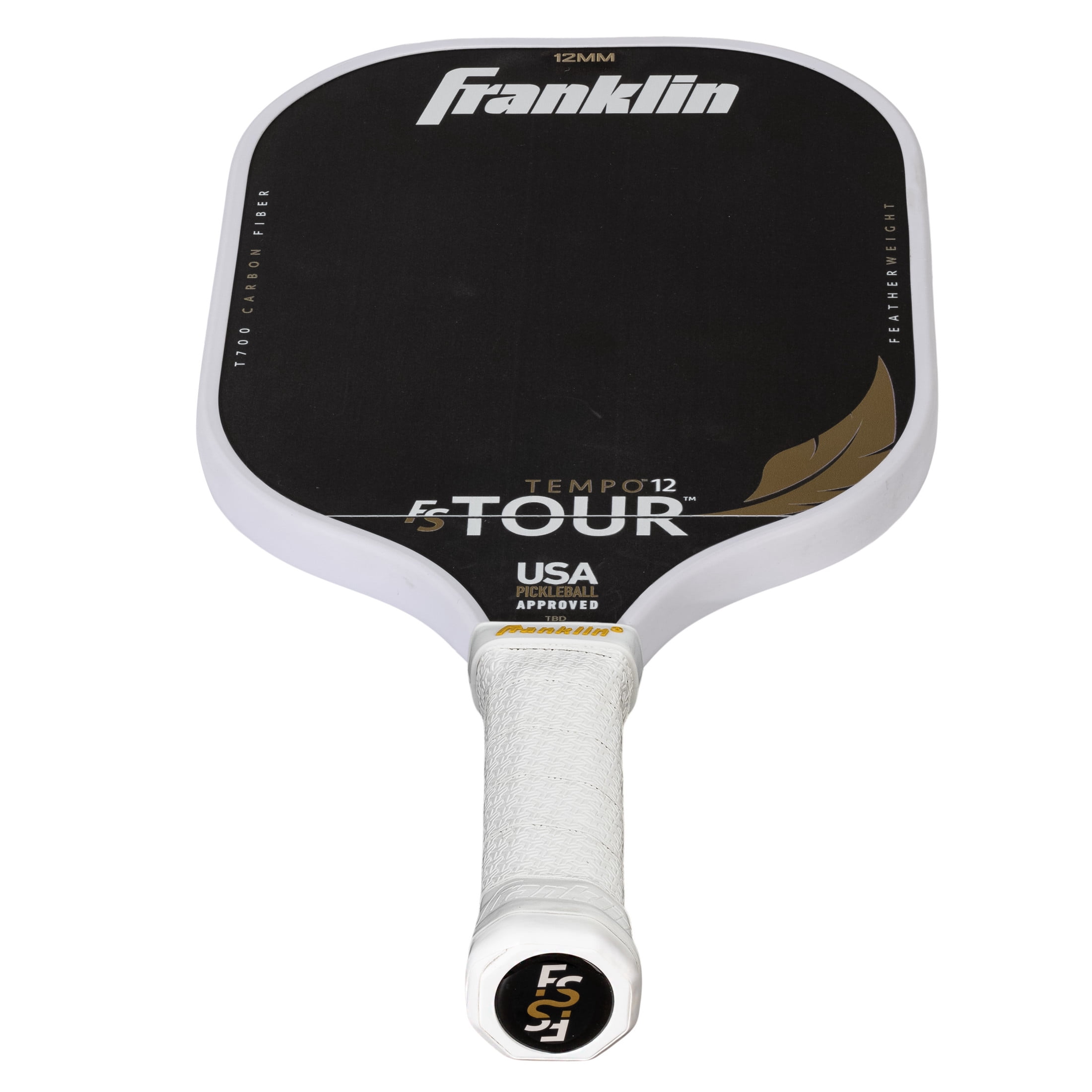 Franklin Sports Pro Pickleball Paddles - FS Tour Featherweight Series Lightweight Paddles - USA Pickleball Approved - Raw Carbon Fiber Surface - Tempo - 12mm Polymer Core - White