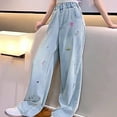 thumbnail image 4 of OGLCCG Girl's Baggy Jeans Bow Embroidered Elastic High Waist Wide Leg Denim Pants with Pockets Fashion Y2k Jean Pants 5-13 Years, 4 of 6