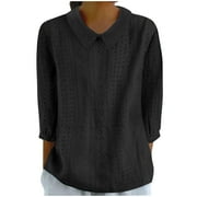 BBabaCats Blouses for Women 2024 Fall Tops 3/4 Sleeve Casual Shirts Collared Eyelet Tshirts Loose Fit Tunic Tops Comfy Work Blouses