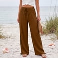 thumbnail image 5 of Wide Leg Linen Pants for Women Casual Drawstring Palazzo Pants Summer Vacation Beach Flowy Trousers with Pockets, L, 5 of 7