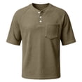 thumbnail image 4 of Men'S Waffle Knit Henley Shirts With Chest Pocket Short Sleeve Casual Loose Fit Breathable Tops For Workout And Daily Activities,Khaki,XXL, 4 of 7