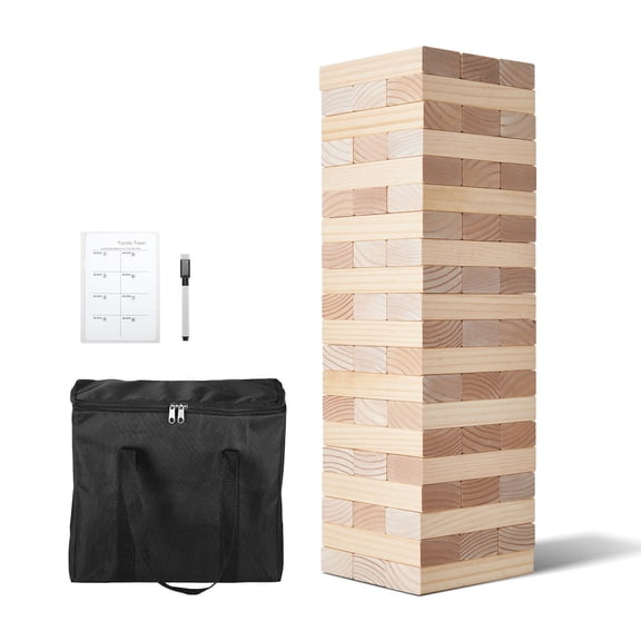 Giant Tumble Tower Game,60-Piece Pine Wood Stacking Blocks with Carry Bag&Scoreboard,Indoor/Outdoor Family Game for and Adults