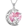 thumbnail image 1 of Juwaliy Collar de Corazón de Luna Madre Hija 925 Plata de Ley Turmalina Rosa Piedra de Nacimiento de Octubre Dije Joyería Mujeres Cumpleaños Navidad Idea de Regalo Mother Day, 1 of 7