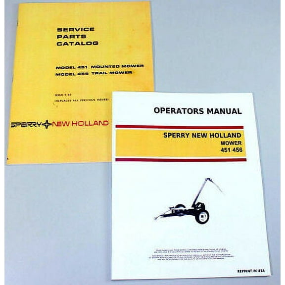 Set New Holland 451 456 Sickle Bar Mower Service Owners Operators Parts Manual