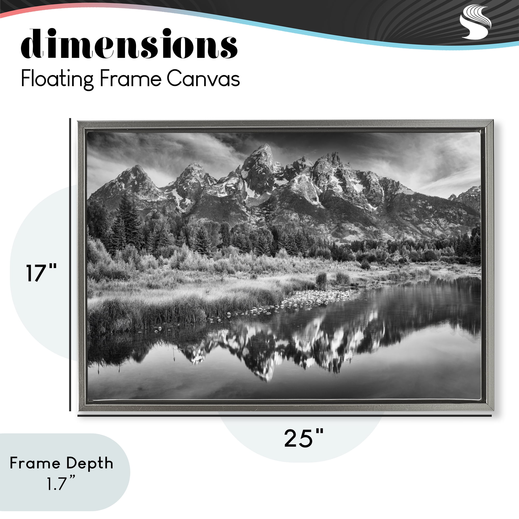 Stupell Industries Teton Mountain Reflections Gray Framed Floater Canvas Wall Art, design by Rick Berk
