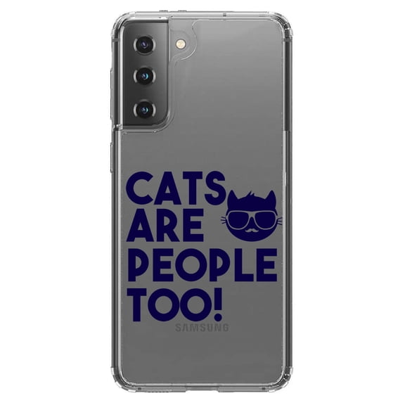 DistinctInk Clear Shockproof Hybrid Case for Galaxy S21  PLUS 5G (6.7" Screen) - TPU Bumper Acrylic Back Tempered Glass Screen Protector - Cats Are People Too