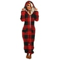 thumbnail image 6 of YOIAVAIOY Womens Winter Fleece Jumpsuits Fuzzy Sherpa Hooded One Piece Plaid Flannel Sleepwear Warm Winter Loungewear RedM, 6 of 8