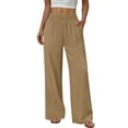thumbnail image 3 of Wide Leg Pants for Woman Dressy Stretchy High Waisted Trousers with Pockets Casual Lounge Pants Khaki 2XL, 3 of 10
