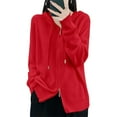 thumbnail image 5 of PMVFHDE Women's Fashion Solid Color Cardigan Thick Hooded Loose Zipper Drawstring Sweater Knit Top Red,XL, 5 of 7