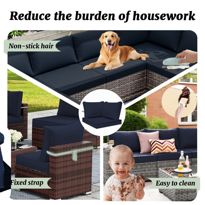 14 Pieces Outdoor sectional cushions replacement set, 4in thick patio furniture cushions, Waterproof Outdoor Couch Cushion,deep seat patio cushions For 6 Seat（Navy blue）