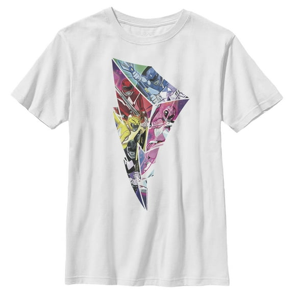Boy's Power Rangers Lightning Bolt Pattern  Graphic Tee White Small