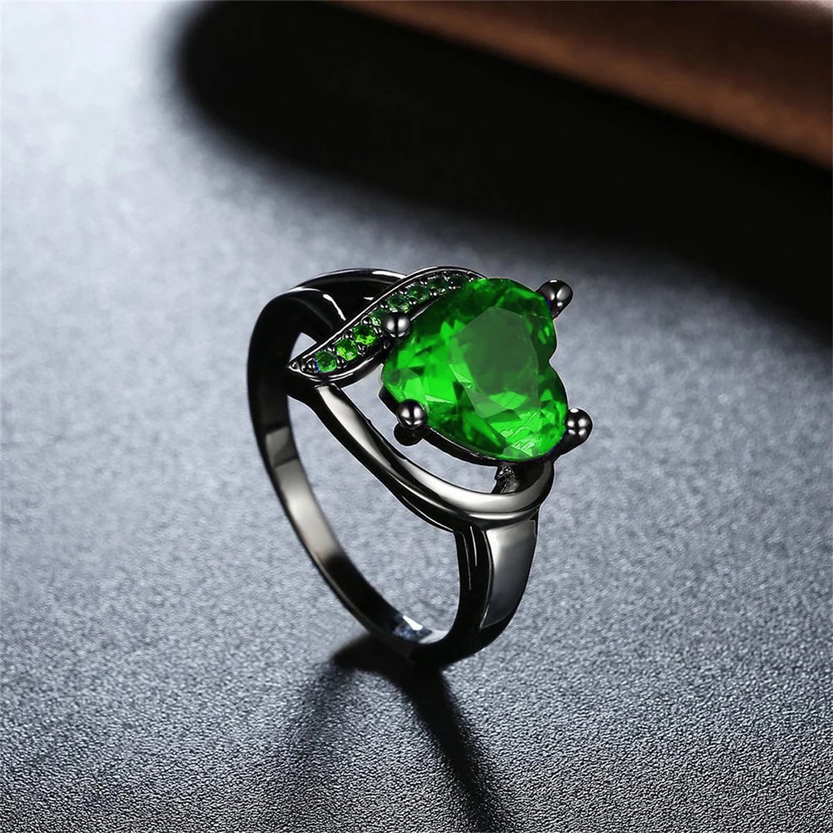 Bagues de Couple Mode Romantique Femmes Cœur Vert Strass Zircon