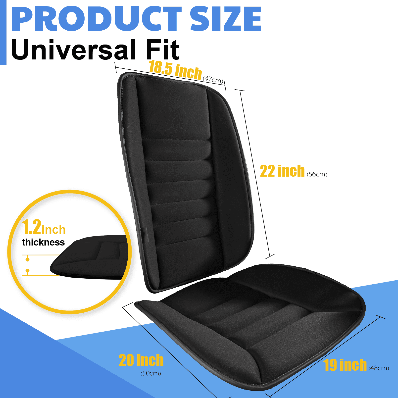 Maxphenix Memory Foam Car Seat Cushion with Back Support, 19"L x 1.2"W x 20"H