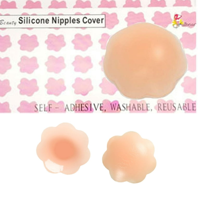 Waterproof, 2 Pairs Reusable Women Adhesive Silicone Pasties Women Breast  Nipple Cover Beige 