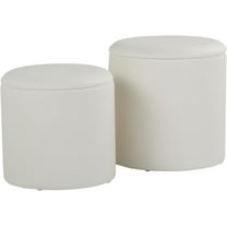 LumiSource Maverick Nesting Ottoman Set, Storage Ottoman, Small Ottoman, Round Ottoman Foot Rest, Pouf Ottoman, Foot Stool Ottoman for Living Room, Leather Ottoman with Storage