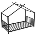 thumbnail image 6 of SESSLIFE Twin House Bed Frame Black, Twin Floor Bed with Roof Frame, Montessori Style Metal Platform Bed with 18 Slats, No Box Spring Needed, 350 lb Support, 6 of 8