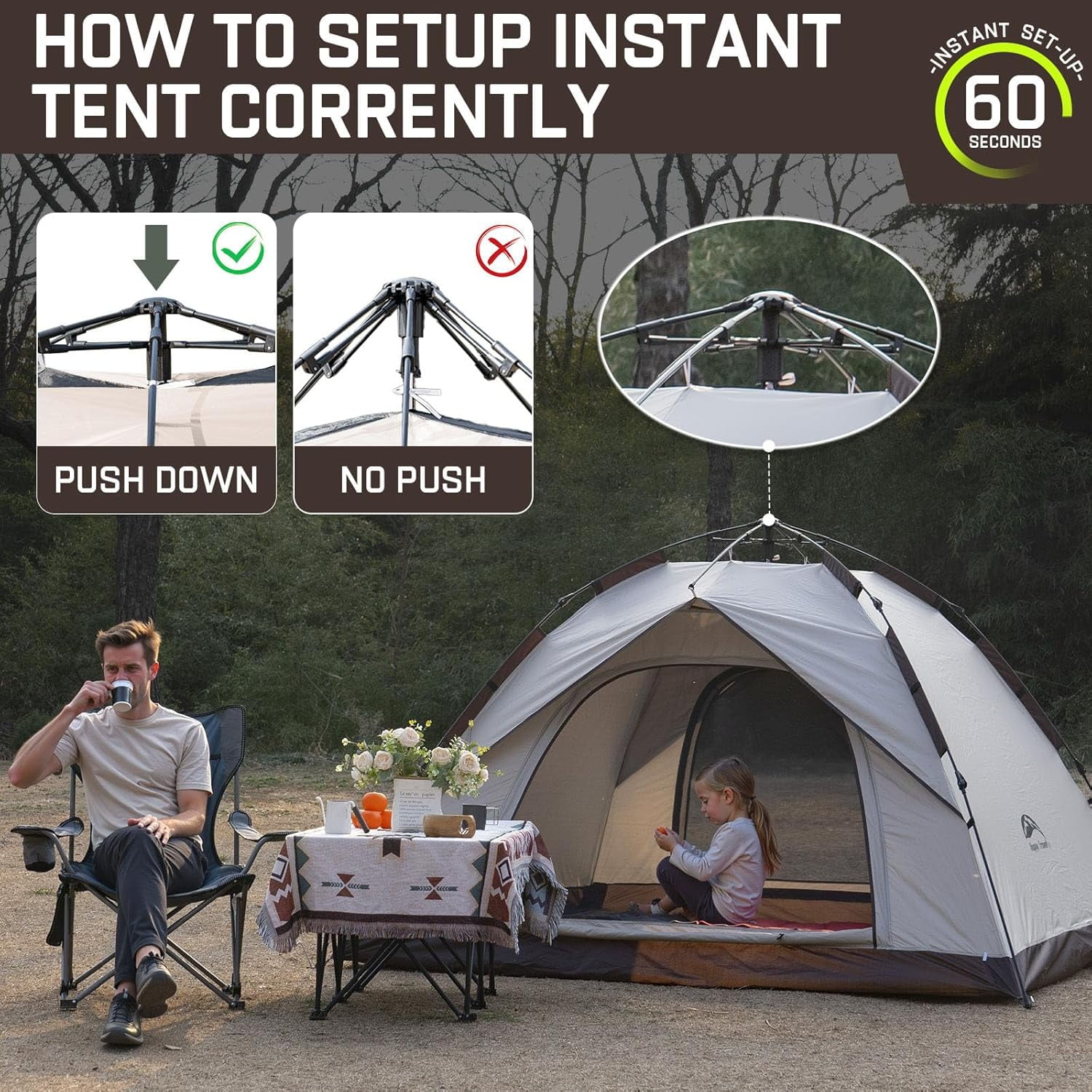 Tent for Camping, Waterproof Family Dome Tent with Easy Setup for Hiking and Traveling