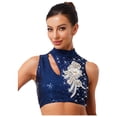 thumbnail image 3 of Doomiva Women Lyrical Dance Tops Sparkly Sequins Crop Top Modern Contemporary Ballet Dancewear Navy Blue XXL, 3 of 7