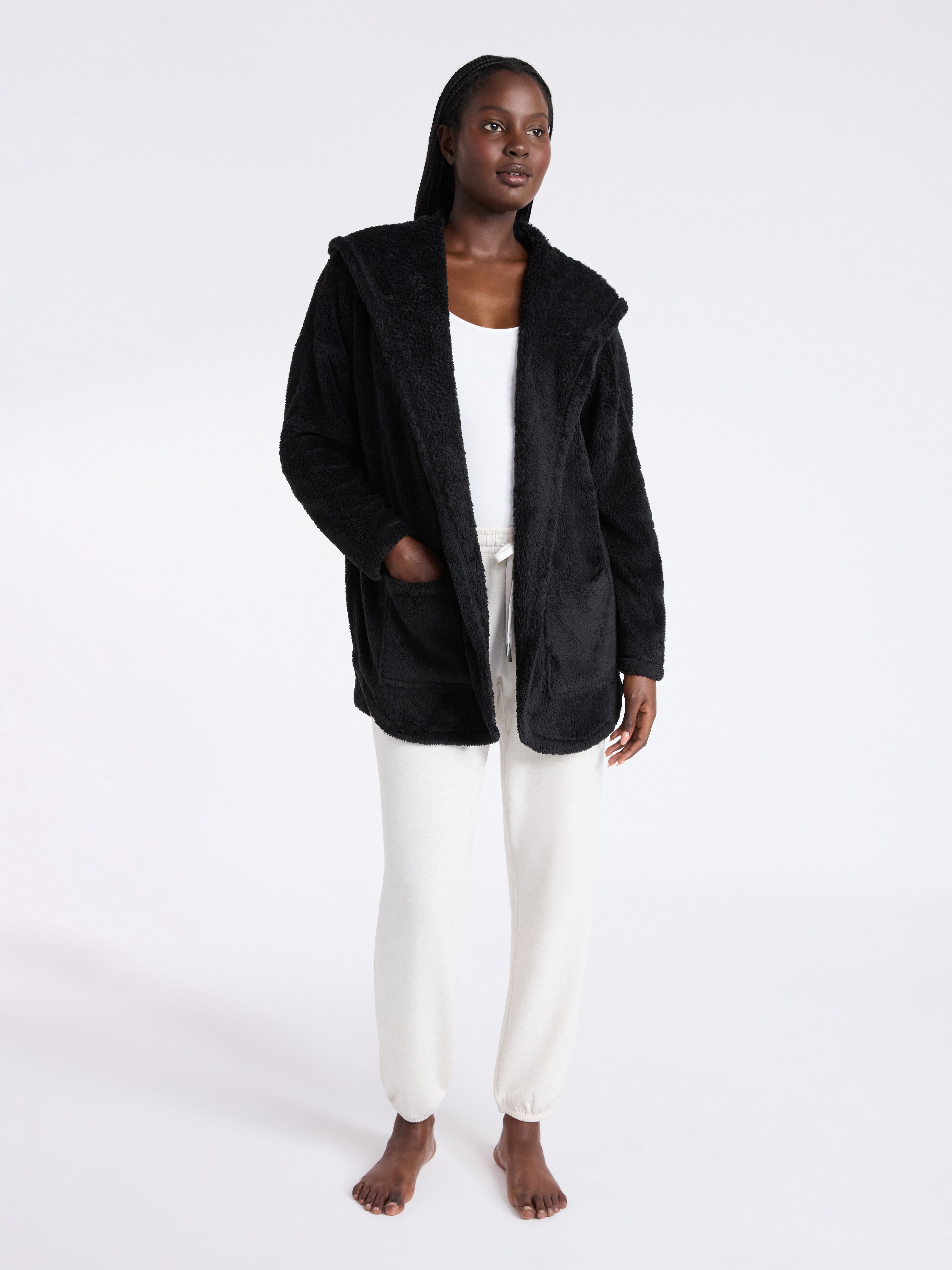 Joyspun Women’s Plush Sleep Cardigan, Size XS-3XL
