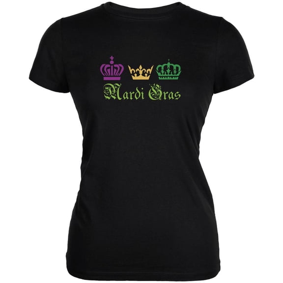 Mardi Gras Crowns Black Juniors Soft T-Shirt - X-Large
