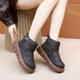thumbnail image 3 of Platform Snow Boots for Women Hook and Loop Waterproof Leather Furry Lined Winter Ankle Boots Casual Round Toe Flat Walking Shoes Brown Size 6.5, 3 of 6