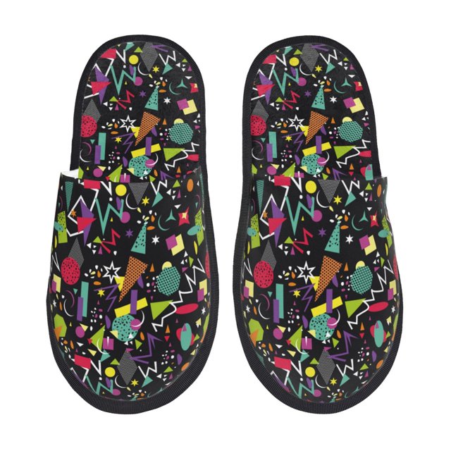 Balery Colorful Geometric Figures Pantuflas de Casa de Felpa Silenciosas con Diseño Estampado, Zapatillas Cómodas Antideslizantes de Algodón para Interior-Medium