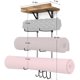 thumbnail image 3 of Soporte para esterilla de yoga para montaje en pared, almacenamiento de esterilla de yoga, accesorios de gimnasio para el hogar con estantes flotantes de madera y 4 ganchos para colgar rodillos de, 3 of 8