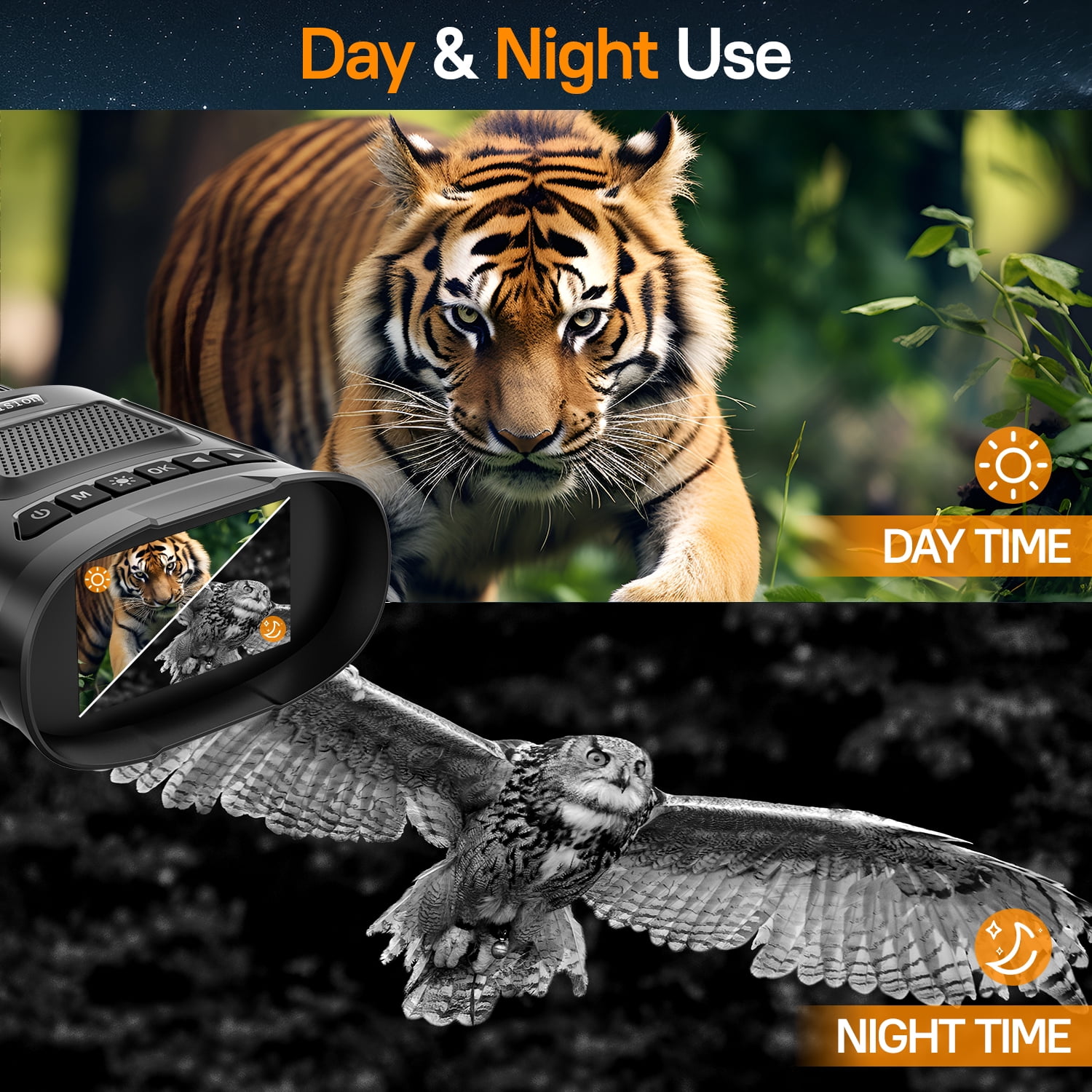 USCAMEL Night Vision Binoculars for Adults: 7 IR Infrared Levels, 3" IPS Night Vision Goggles for Day and Night, 32G SD Card for Photo & Video, 8x Digital Binoculars for Hunting Wildlife Watching