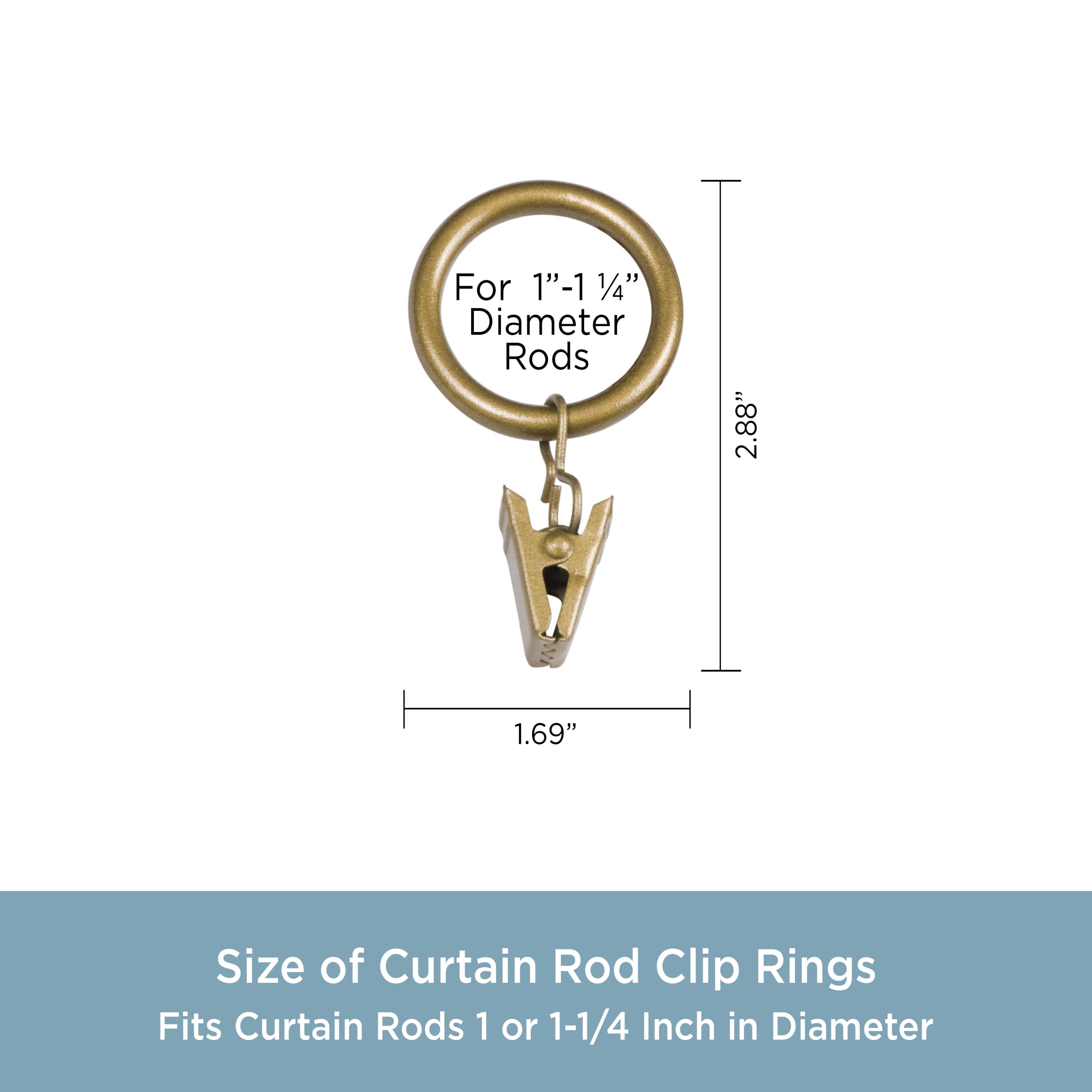 Kenney Clip Rings for 1" to 1-1/4" Diameter Curtain Rods, Gold, Set of 14