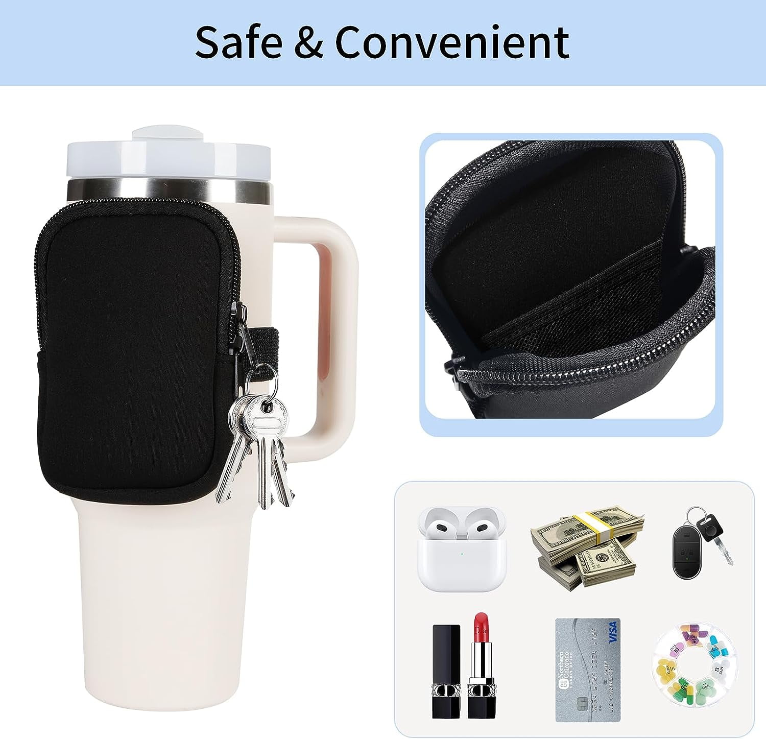 Water Bottle Pouch For 20/30/40oz Zipper Wallet For Women Gym Accessories  Running Handheld Bag Adjustable Sports arm Bags Cup Accessories