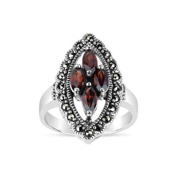 1.48 ct Genuine Garnet And Marcasite Sterling Silver Ring
