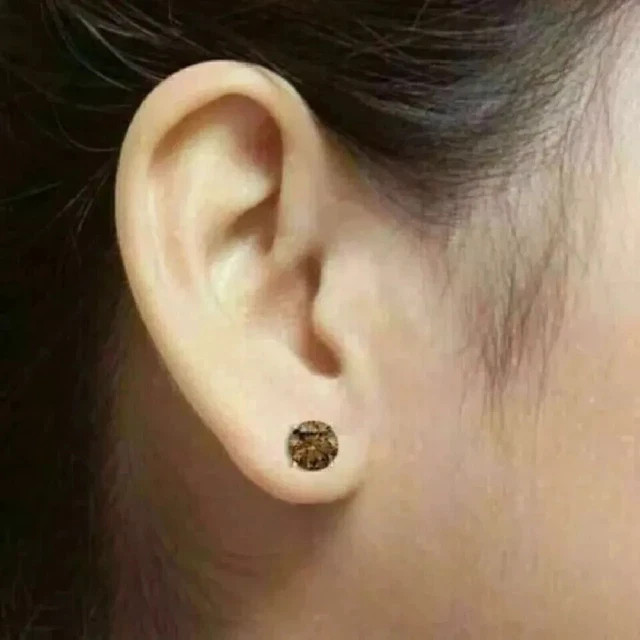 Radiant Jewelry 4Ct Chocolate Brown Lab Created CZ 8mm Diamond Solitaire Earrings 14K White Gold Plated 925 Silver Screw Back Stud
