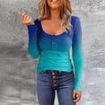 thumbnail image 1 of Qertyioot Mode Hauts Décontractés pour Femmes Col Rond Blouse à Manches Dégradées, 1 of 4