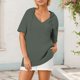 thumbnail image 4 of Sudadera con capucha de manga corta de punto de verano de color liso para mujer: cuello en V, capucha con cordón y tejido ligero para uso informal., 4 of 6