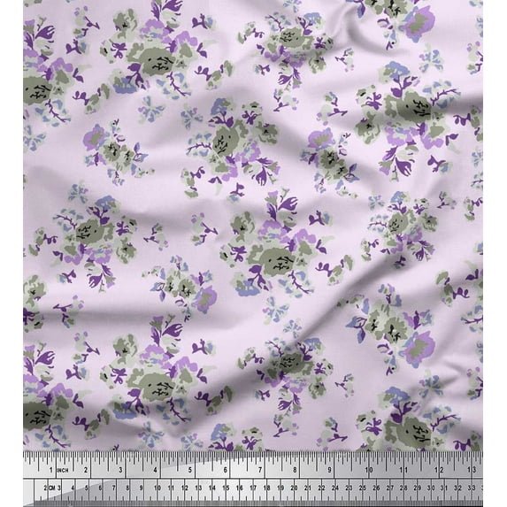 Soimoi Polyester Crepe Fabric Leaves & Floral Artistic Decor Fabric Printed Yard 52 Inch Wide