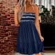 thumbnail image 2 of Gibobby Vestido corto casual para mujer Vestido sin tirantes con estampado de rayas para mujer para vestidos de playa para vestido con top de tubo(Azul oscuro,XL), 2 of 5