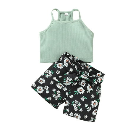 

EHTMSAK Infant Baby Toddler Children Girl 2PCS Sleeveless Cami Top and Floral Shorts Set Clothing Set Outfits Summer Black 6M-4Y 80