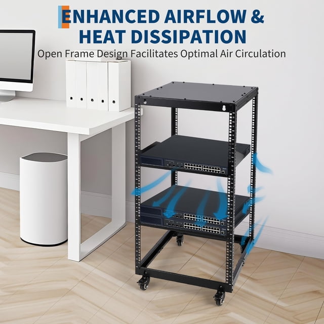 EDTara 22"-40" Extendable Mobile Server Rack Cart, 500 Lbs Capacity, Lockable Casters, Suitable for Server Rooms, Offices, and a/v Equipment