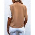 thumbnail image 4 of Camiseta De Verano Cuello En V Botón Oblicuo Bloque De Color Casual Cómodo Top De Mujer Para Ir De Compras Trabajo Caqui M, 4 of 6