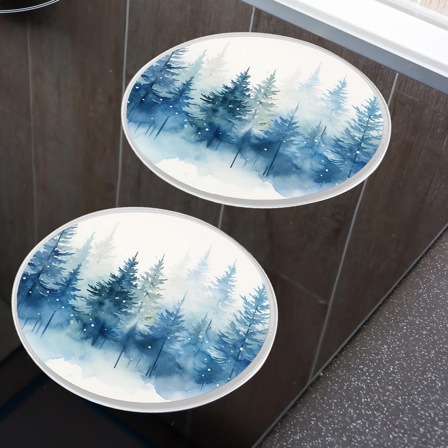 Stove Burner Covers 4 Pcs for ,Winter Pine Trees and Snowfall print, Round Gas Stove Burner Cover 8Inch And 10Inch