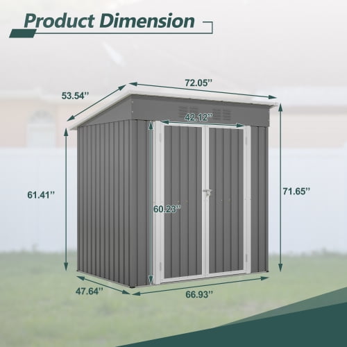 Enyopro 6x4 ft Outdoor Metal Storage Shed, Galvanized Steel Tool Shed with Reinforced Floor & Lockable Door for Backyard, Lawn, Patio, Gray