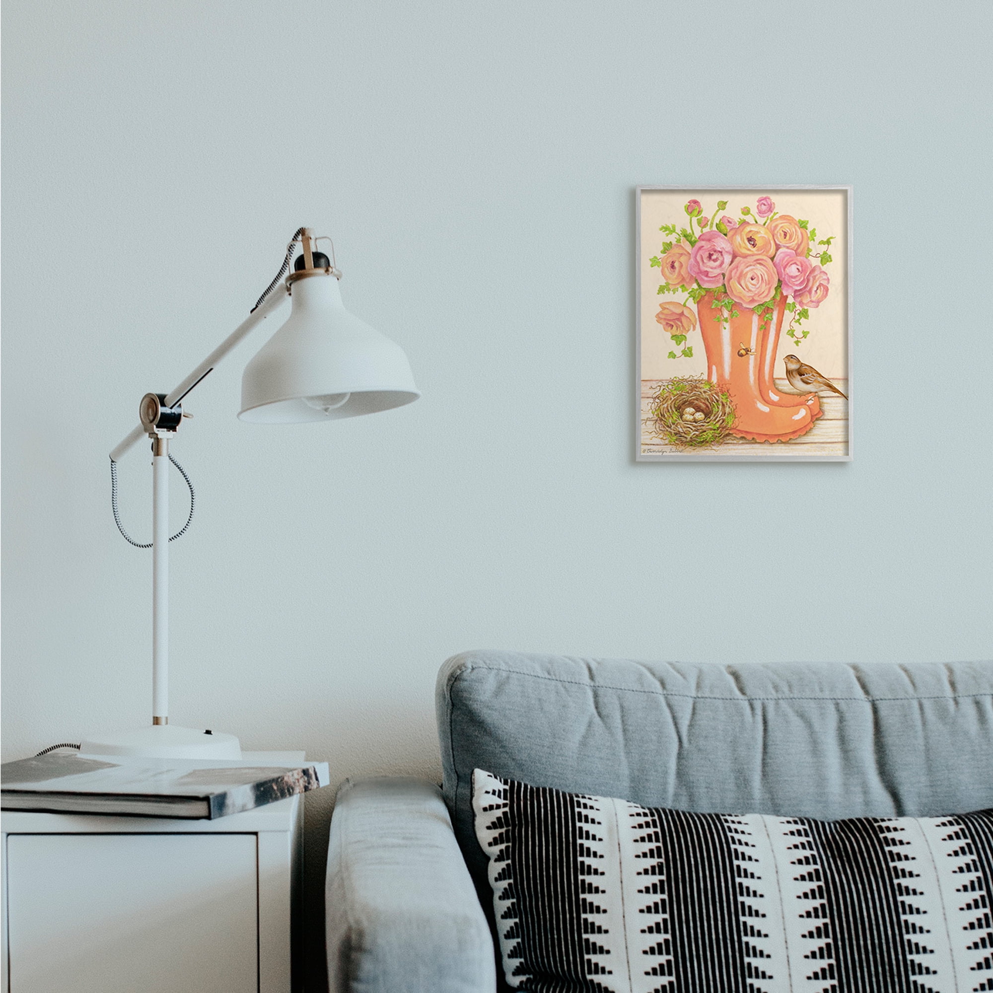 Stupell Industries Charming Orange Rainboots Pink Rose Bouquet Gray Framed by Gwendolyn Babbitt