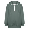 thumbnail image 4 of Women's Quarter Zip Hoodie,Soft Pullover Sweatshirt with Adjustable Hood,Long Sleeve Casual Streetwear for Everyday, Solid Color Comfortable Hooded Top for Women, Trendy Zip Up Design Blackish Green, 4 of 7