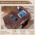 thumbnail image 5 of LELELINKY 2pc Rattan Nightstand with Charging Station, 23" Wide Boho Bedside Table with Drawer and Shelf for Bedroom, Living Room, Walnut, 5 of 8