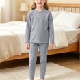 thumbnail image 4 of TIREOW Girls and Boys Thermal Underwear 2 Piece Set Solid Color Crewneck Long Sleeve Top and Matching Pants Loungewear Sleepwear Set, 4 of 5