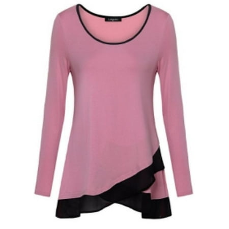 Newest Upgraded Women Leisure Chiffon Stitching Long Sleeve Crew