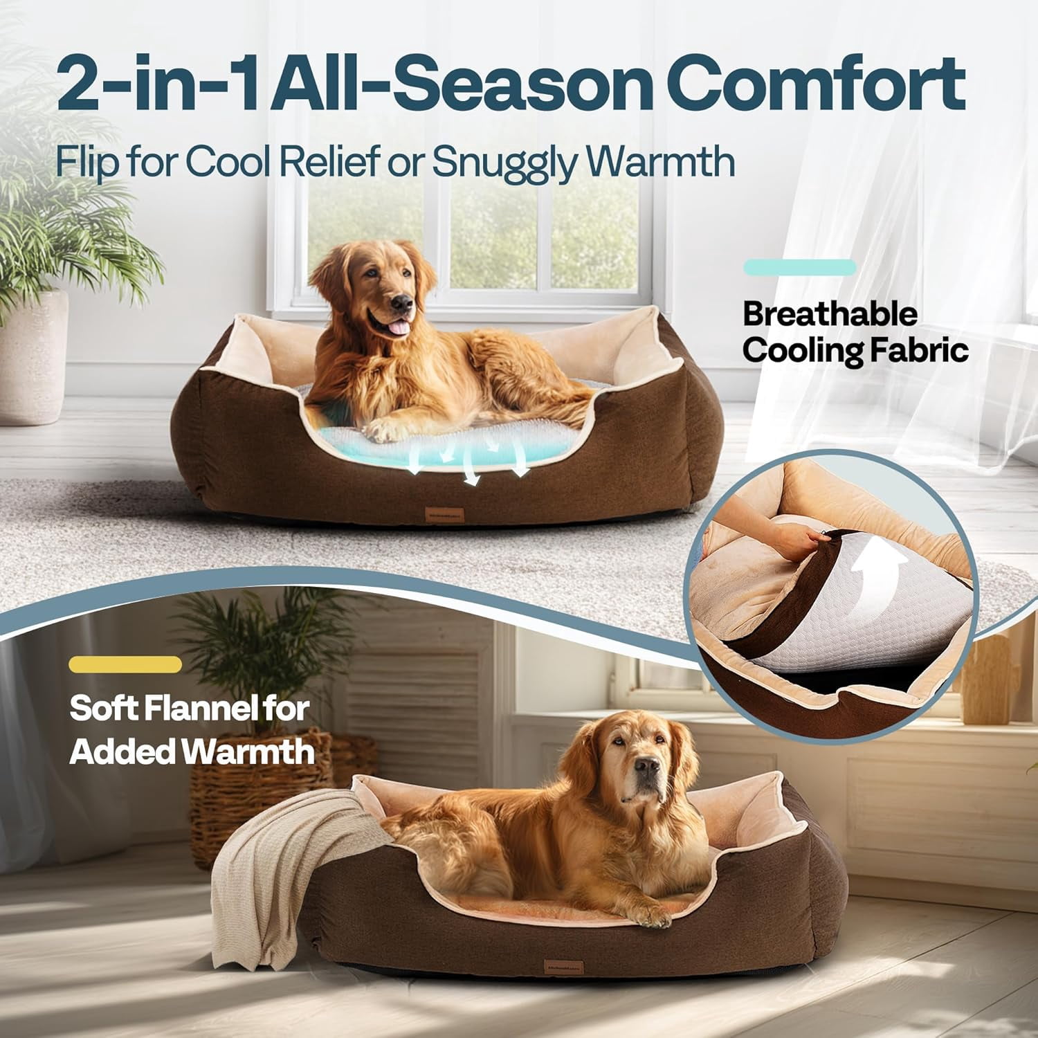 SPECSTAR 44" Orthopedic Dog Bed with Egg-Crate Foam and Pillow Filling for Large Dogs – Dual-Layer Interior Extra Support for Joint Pain, Dual-Sided Cooling & Warming for All Seasons, Brown